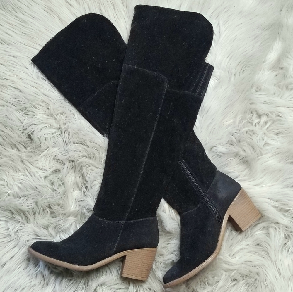 Qupid Tobin black sueded over knee western boots